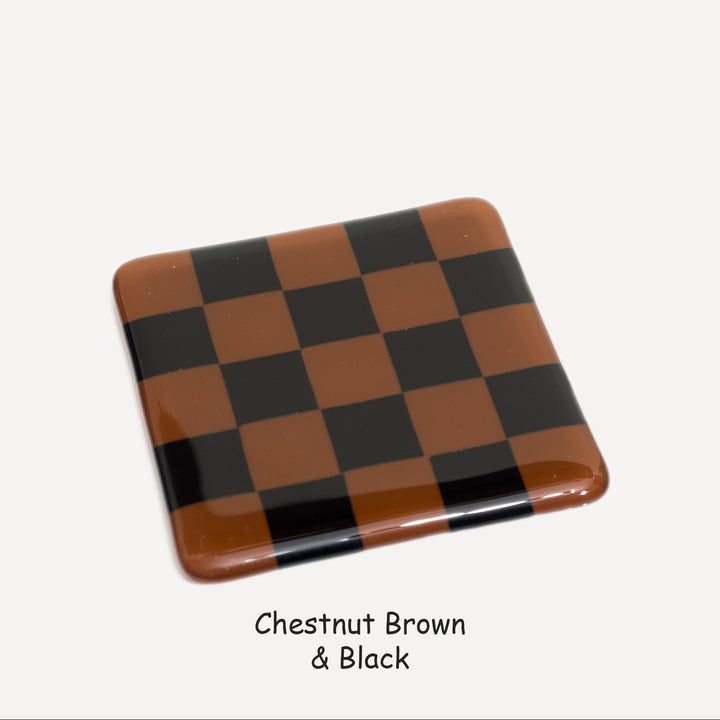 10cm Chequered Dual Colour Coaster - Oceanside Collection - Chestnut Brown &amp; Black image