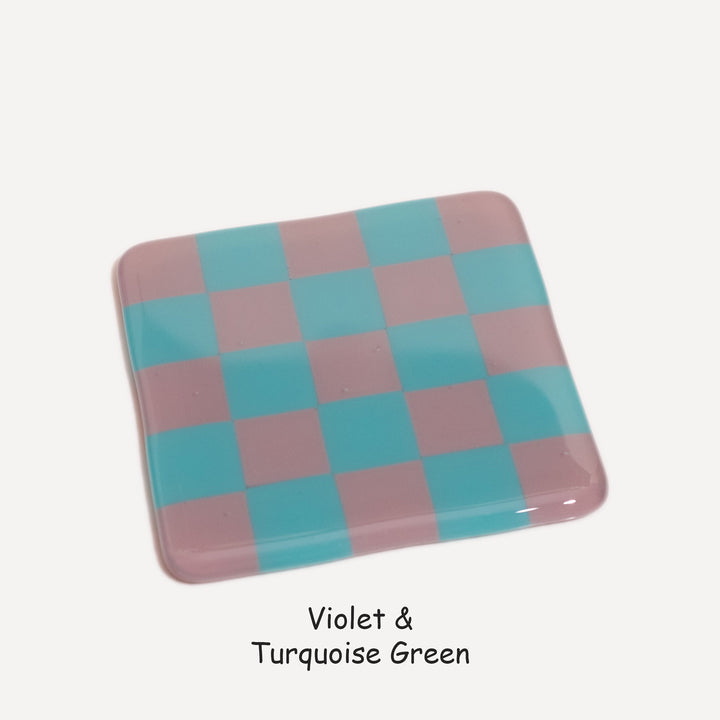 10cm Chequered Dual Colour Coaster - Oceanside Collection - Violet &amp; Turquoise Green image