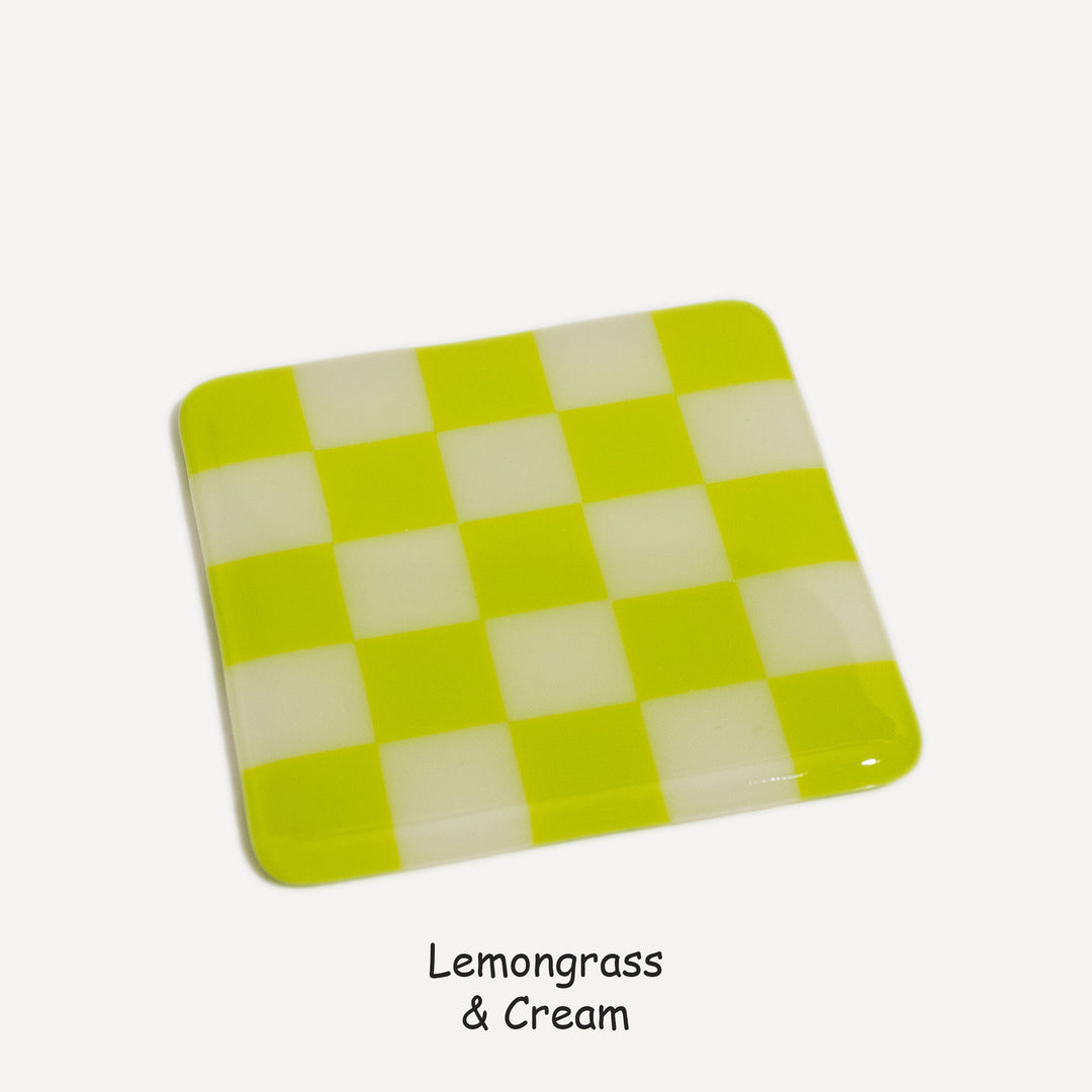 10cm Chequered Dual Colour Coaster - Oceanside Collection - Lemongrass &amp; Cream image