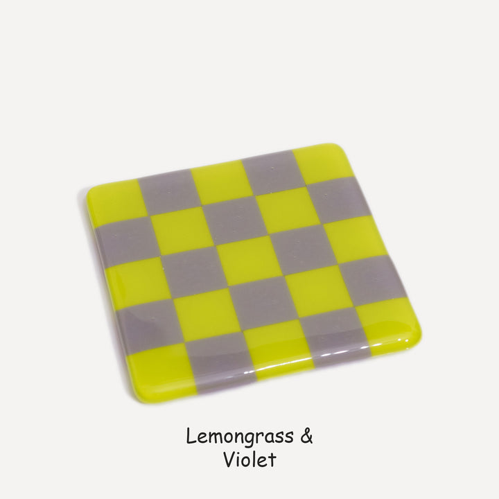 10cm Chequered Dual Colour Coaster - Oceanside Collection - Lemongrass &amp; Violet image