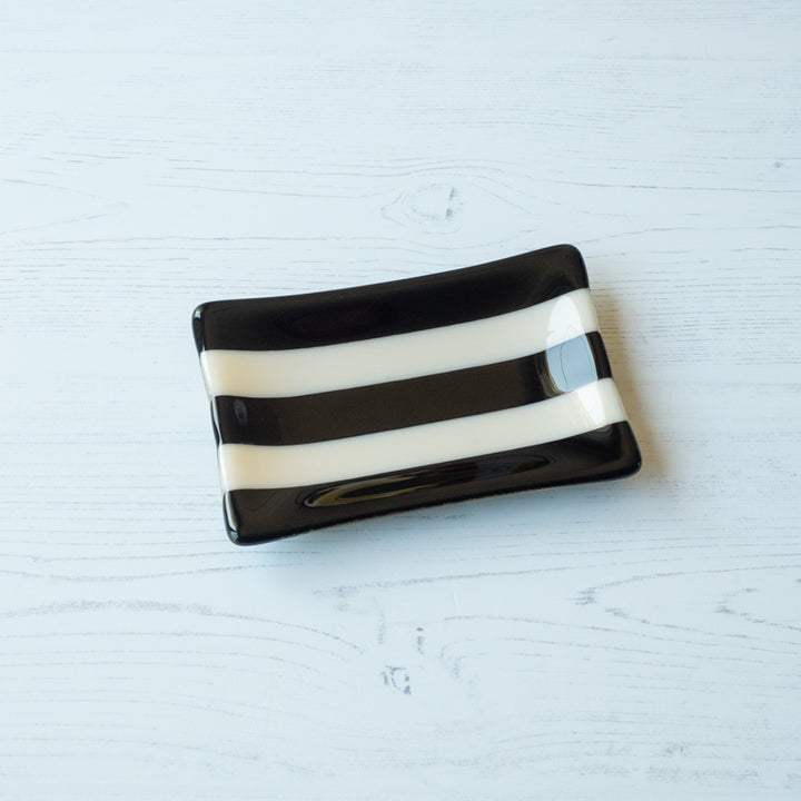 15x10cm Striped Dual Coloured Tray - Black &amp; Almond image