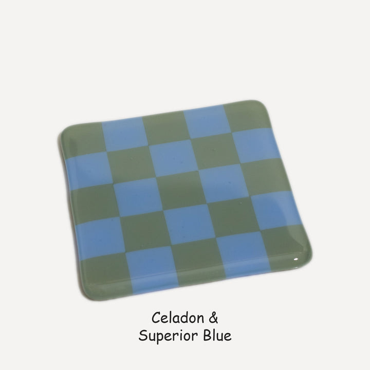 10cm Chequered Dual Colour Coaster - Oceanside Collection - Celadon &amp; Superior Blue image