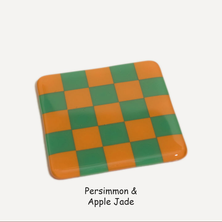 10cm Chequered Dual Colour Coaster - Oceanside Collection - Persimmon &amp; Apple Jade image