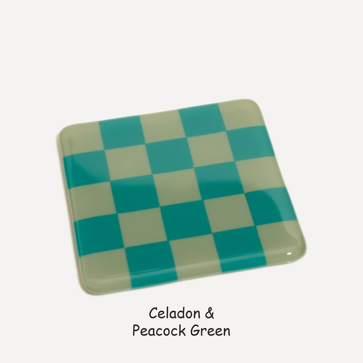 10cm Chequered Dual Colour Coaster - Oceanside Collection - Celadon &amp; Peacock Green image