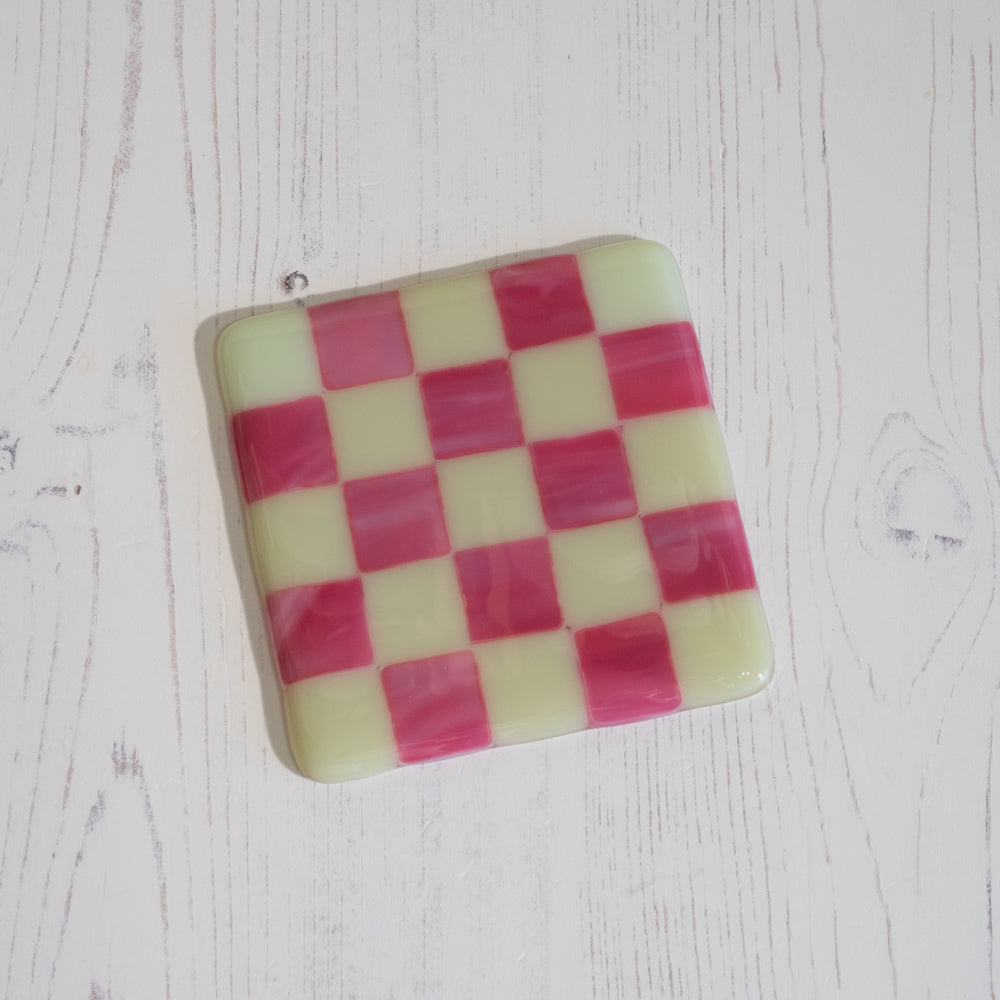 10cm Chequered Dual Coloured Coaster - Artichoke &amp; Streaky Pink image