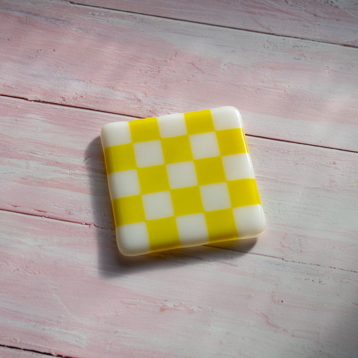 10cm Chequered White/Colour Coaster - Bullseye - Yellow image