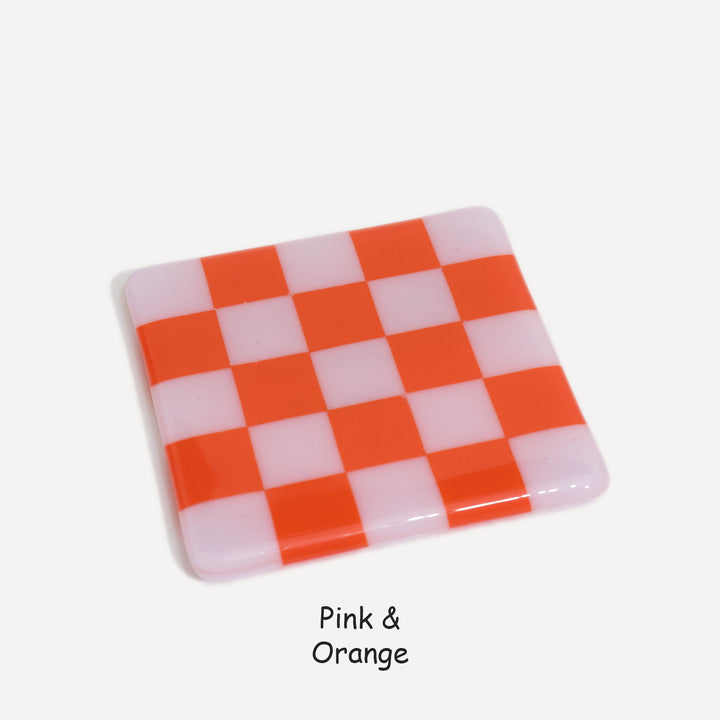 10cm Chequered Dual Colour Coaster - Oceanside Collection - Pink &amp; Orange image