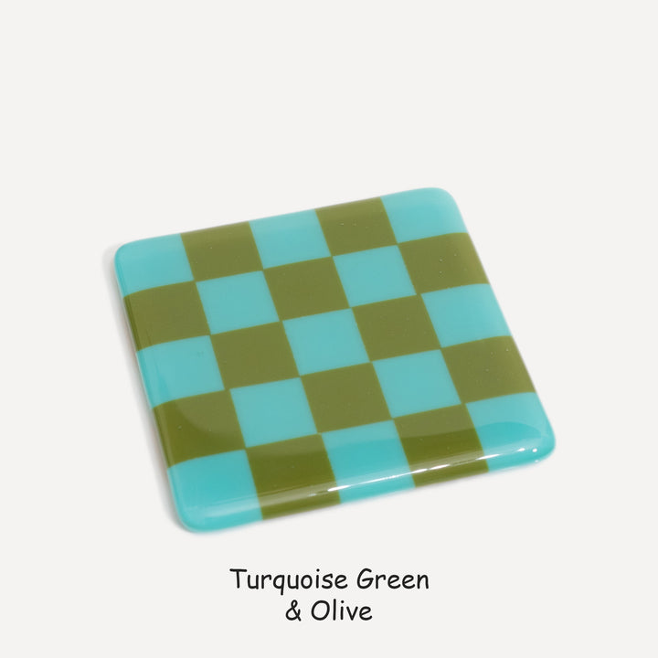 10cm Chequered Dual Colour Coaster - Oceanside Collection - Turquoise Green &amp; Olive image