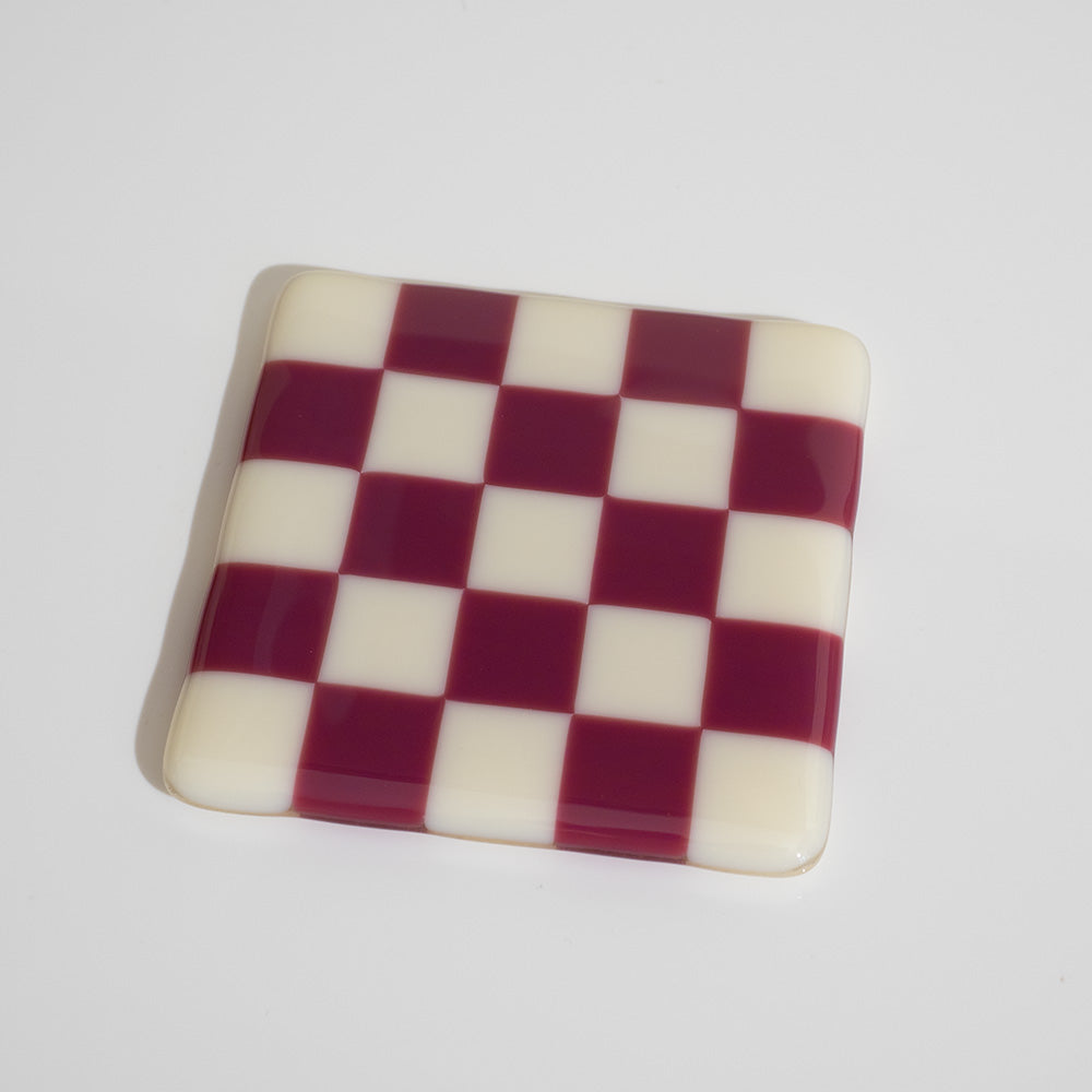 10cm Chequered Dual Coloured Coaster - Cream &amp; Plum image