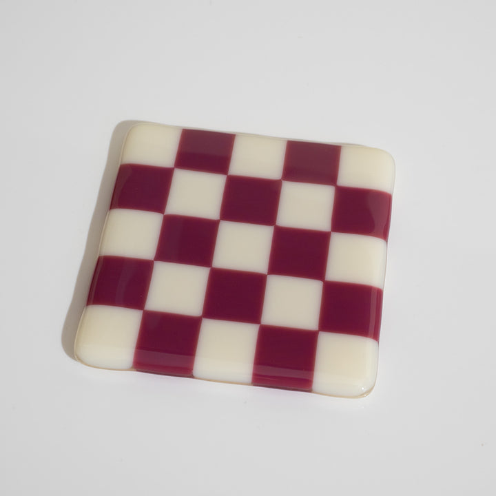 10cm Chequered Dual Coloured Coaster - Cream &amp; Plum image