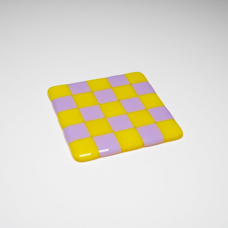 10cm Chequered Dual Coloured Coaster - Yellow &amp; Lavender image