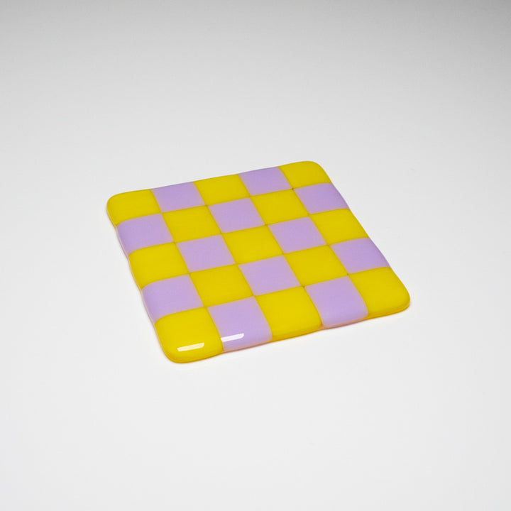 10cm Chequered Dual Coloured Coaster - Yellow &amp; Lavender image