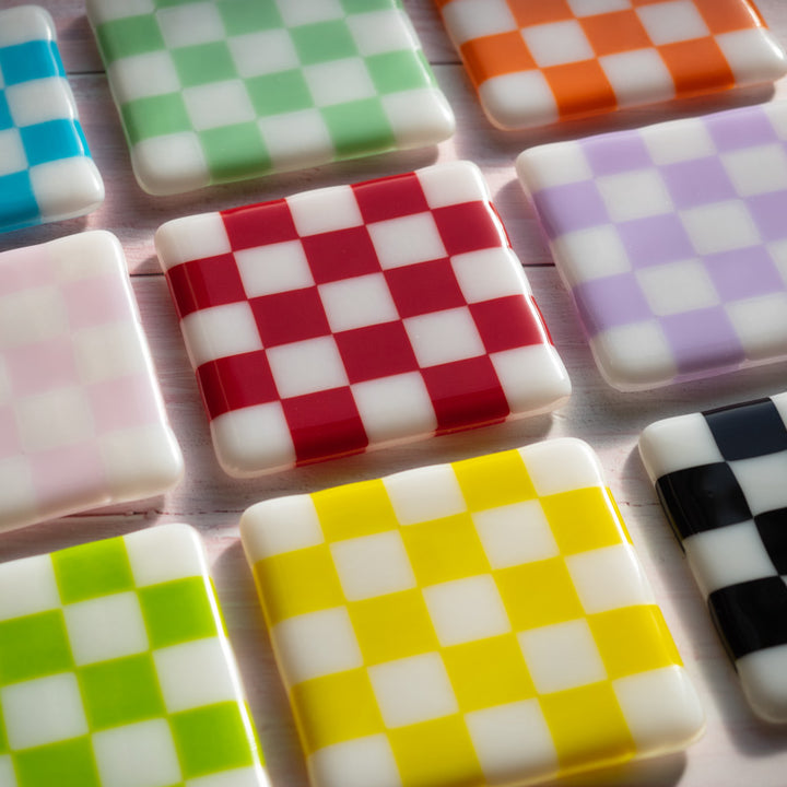 10cm Chequered White/Colour Coaster - Bullseye image 0