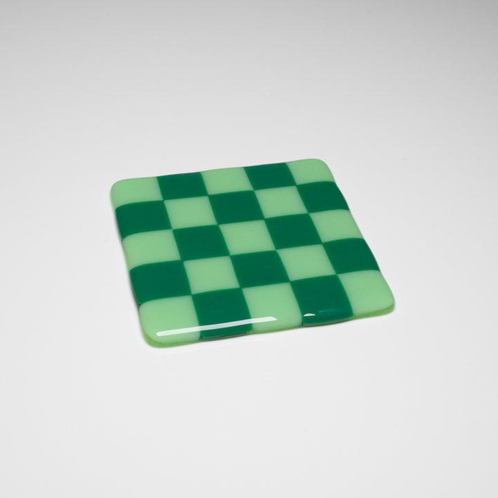 10cm Chequered Dual Coloured Coaster - Green - Light &amp; Dark image