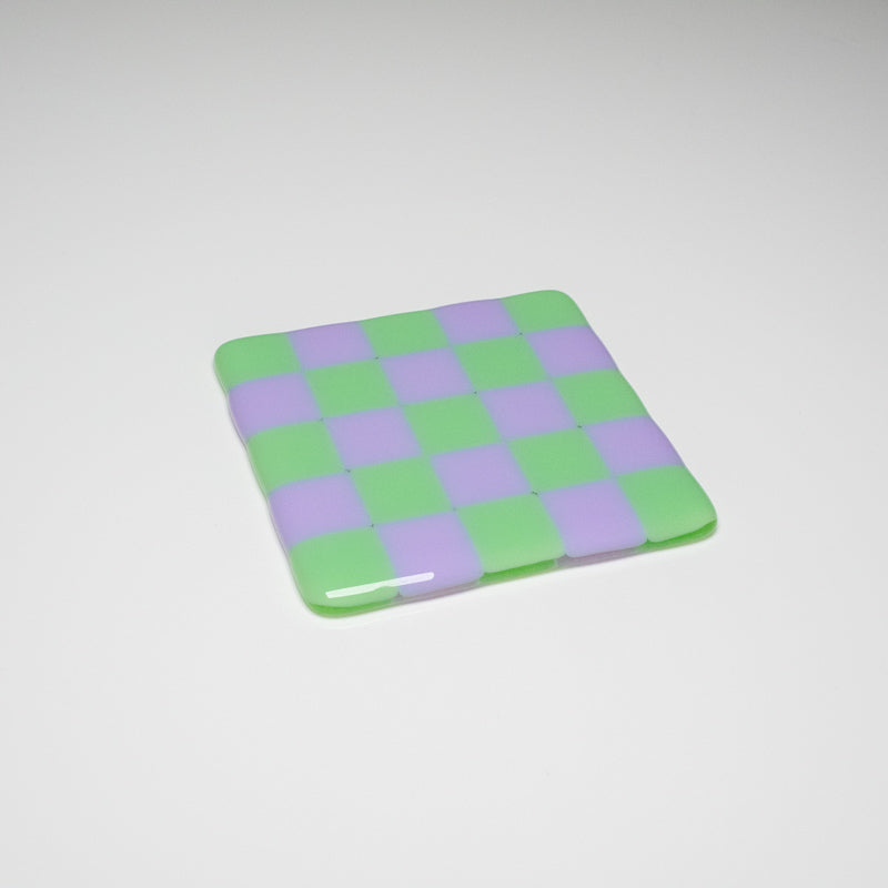 10cm Chequered Dual Coloured Coaster - Green Mint &amp; Lavender image