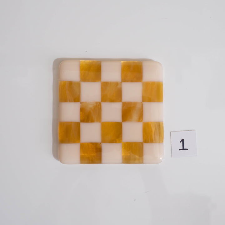 10cm Chequered Almond & Amber Coaster