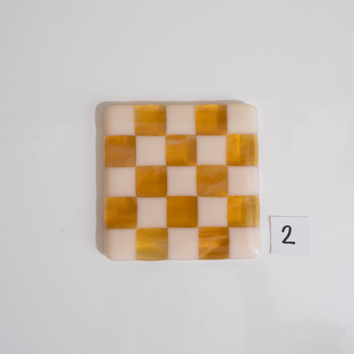 10cm Chequered Almond & Amber Coaster