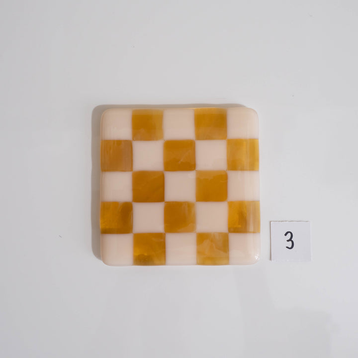 10cm Chequered Almond & Amber Coaster