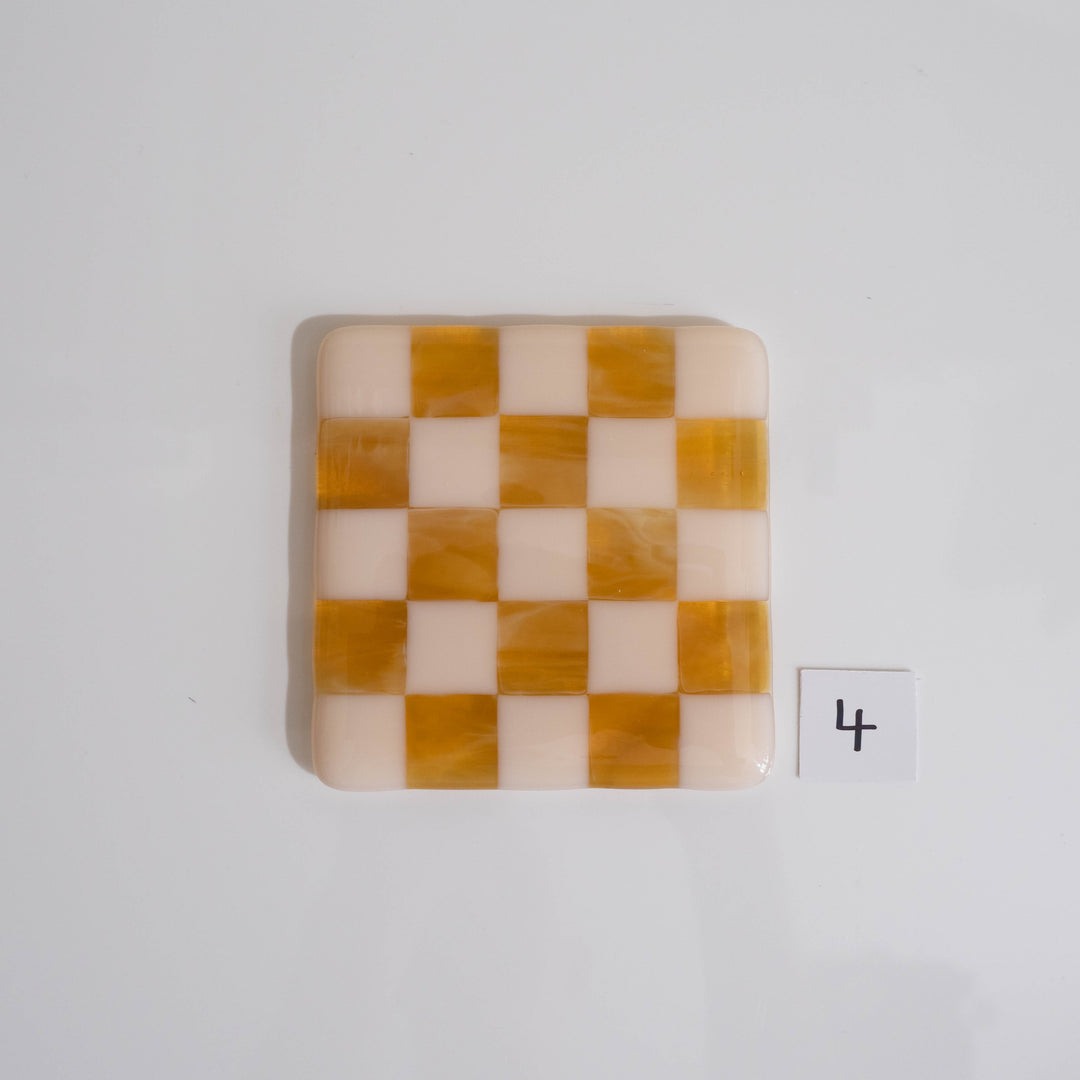 10cm Chequered Almond & Amber Coaster