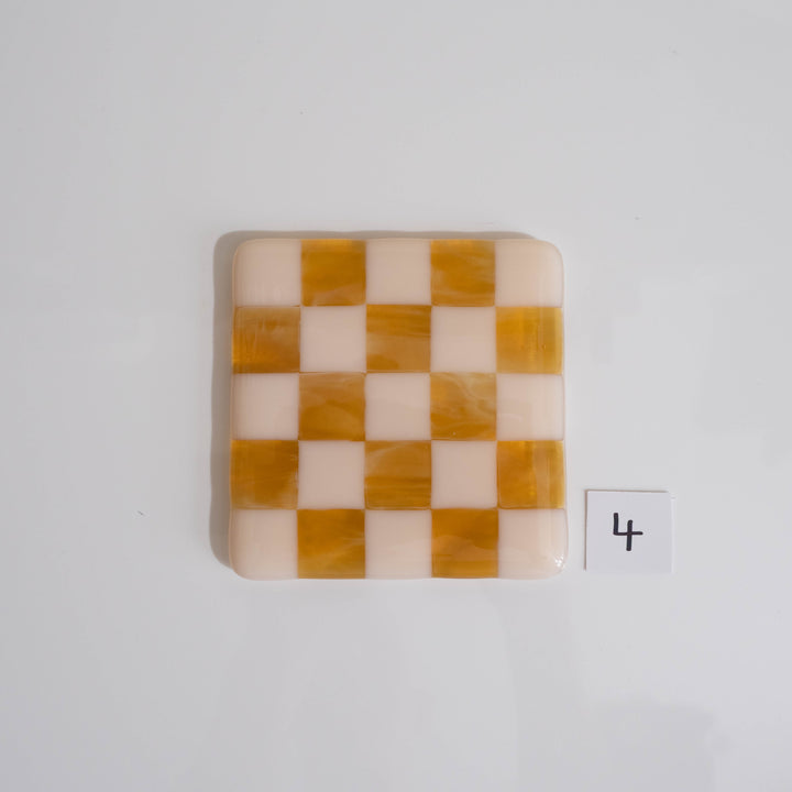 10cm Chequered Almond & Amber Coaster
