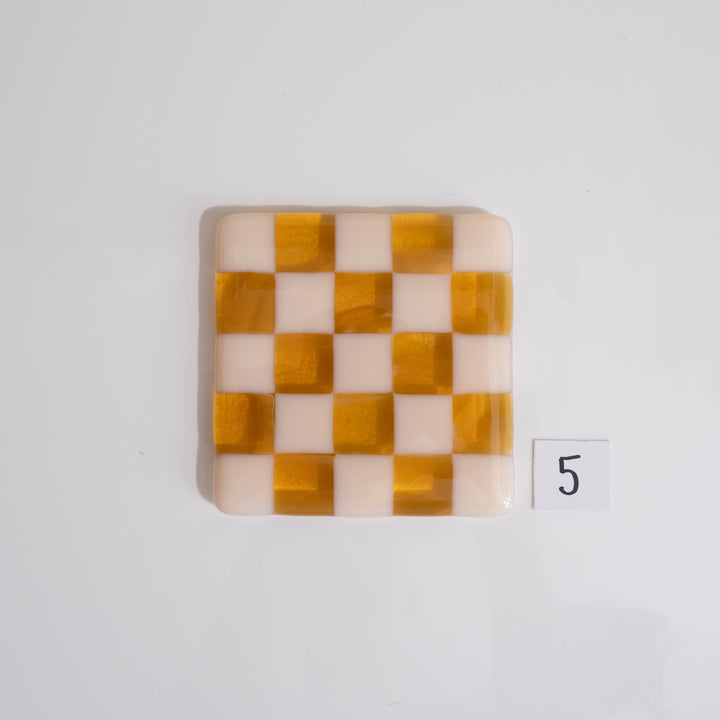 10cm Chequered Almond & Amber Coaster