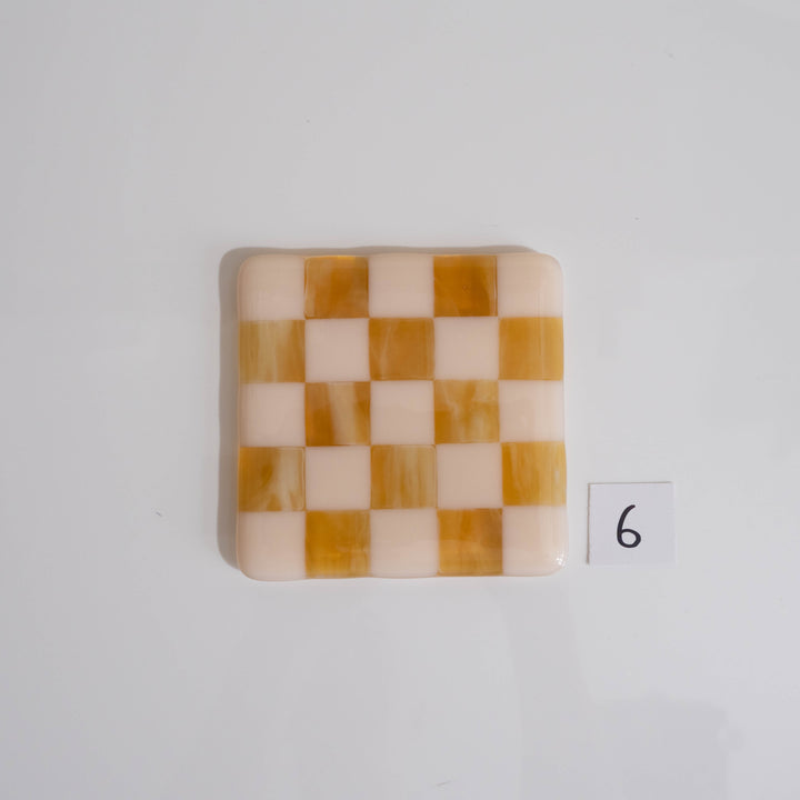 10cm Chequered Almond & Amber Coaster