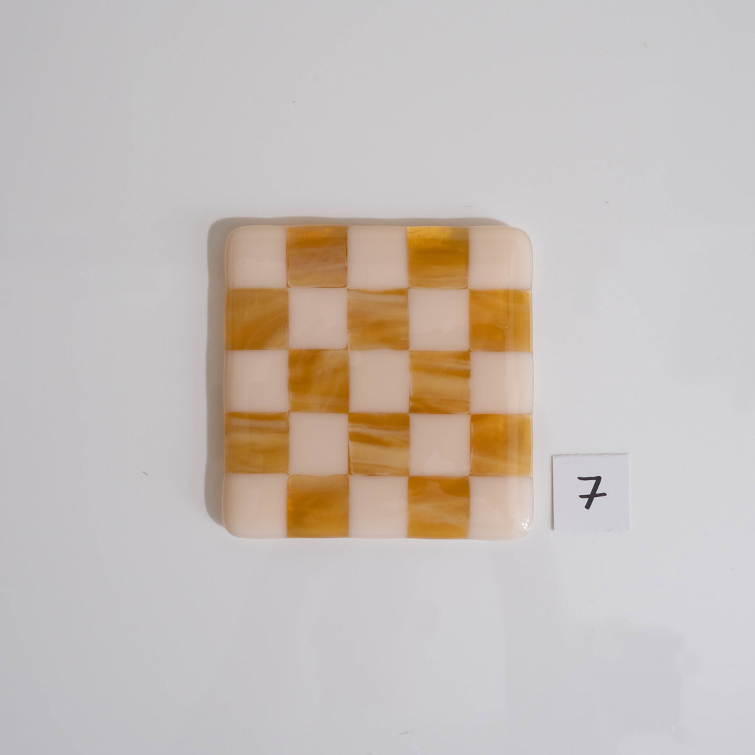 10cm Chequered Almond & Amber Coaster