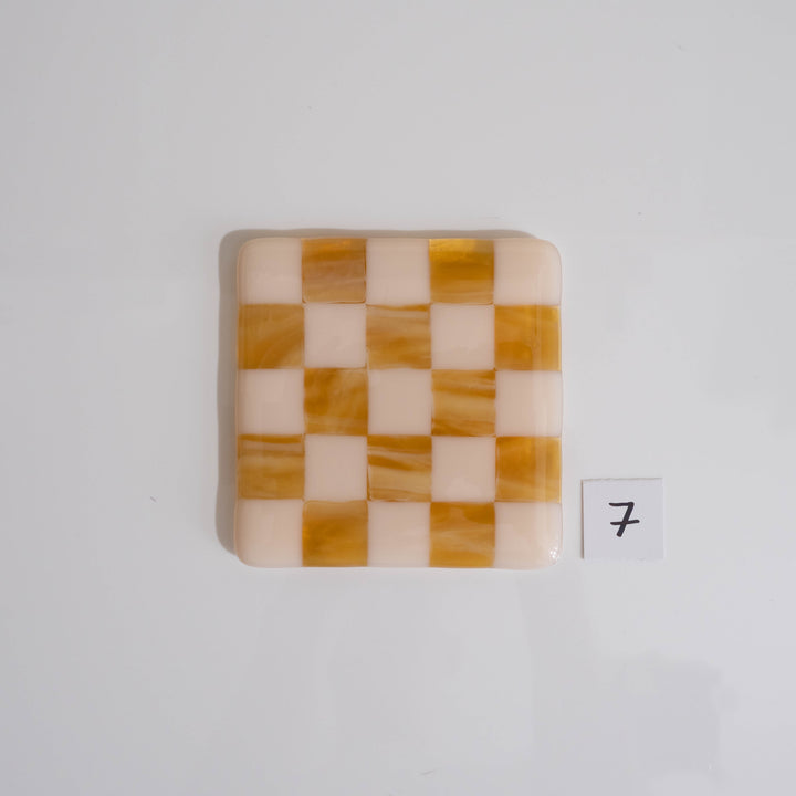 10cm Chequered Almond & Amber Coaster