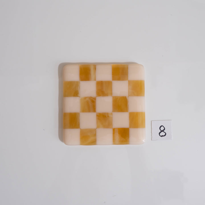 10cm Chequered Almond & Amber Coaster