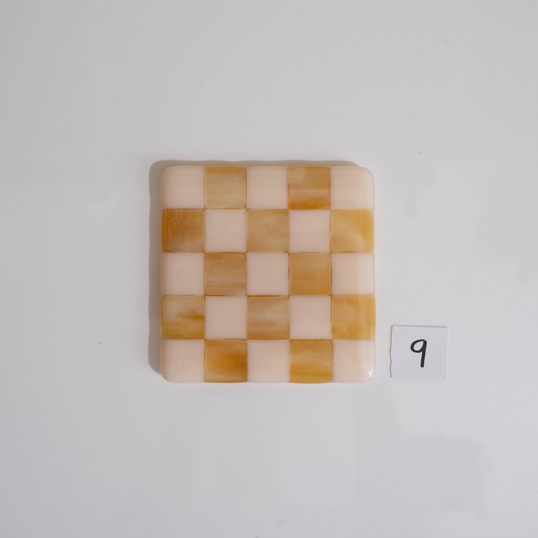 10cm Chequered Almond & Amber Coaster