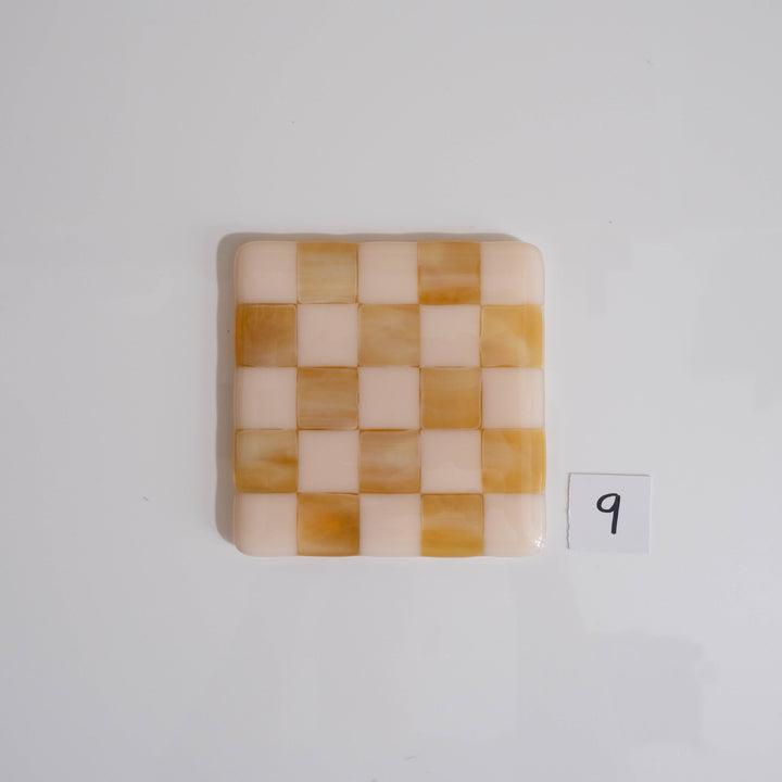 10cm Chequered Almond & Amber Coaster