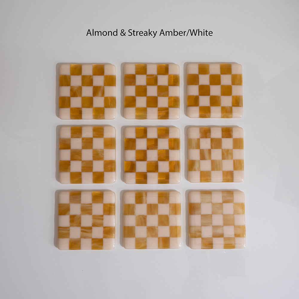 10cm Chequered Almond & Amber Coaster
