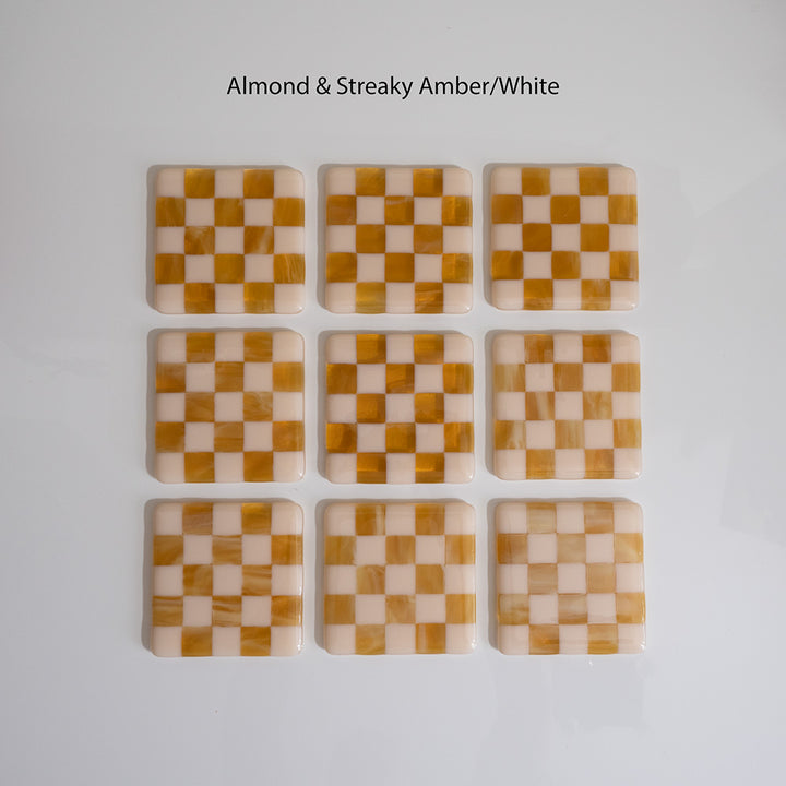 10cm Chequered Almond & Amber Coaster