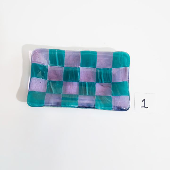 12x7cm Streaky Amethyst & Streaky Peacock Blue Chequered Tray - Bullseye Collection