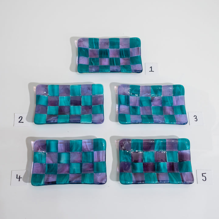 12x7cm Streaky Amethyst & Streaky Peacock Blue Chequered Tray - Bullseye Collection