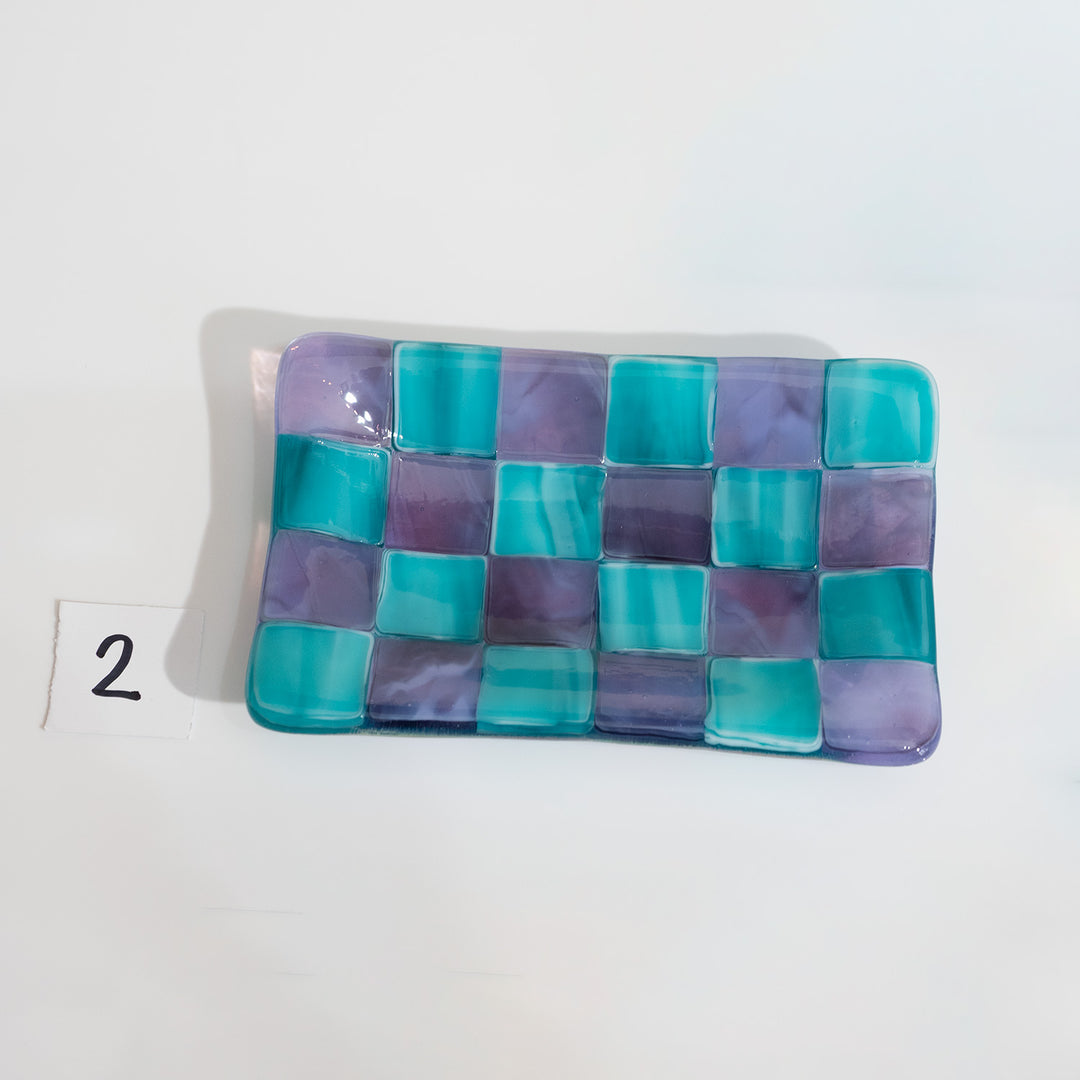 12x7cm Streaky Amethyst & Streaky Peacock Blue Chequered Tray - Bullseye Collection
