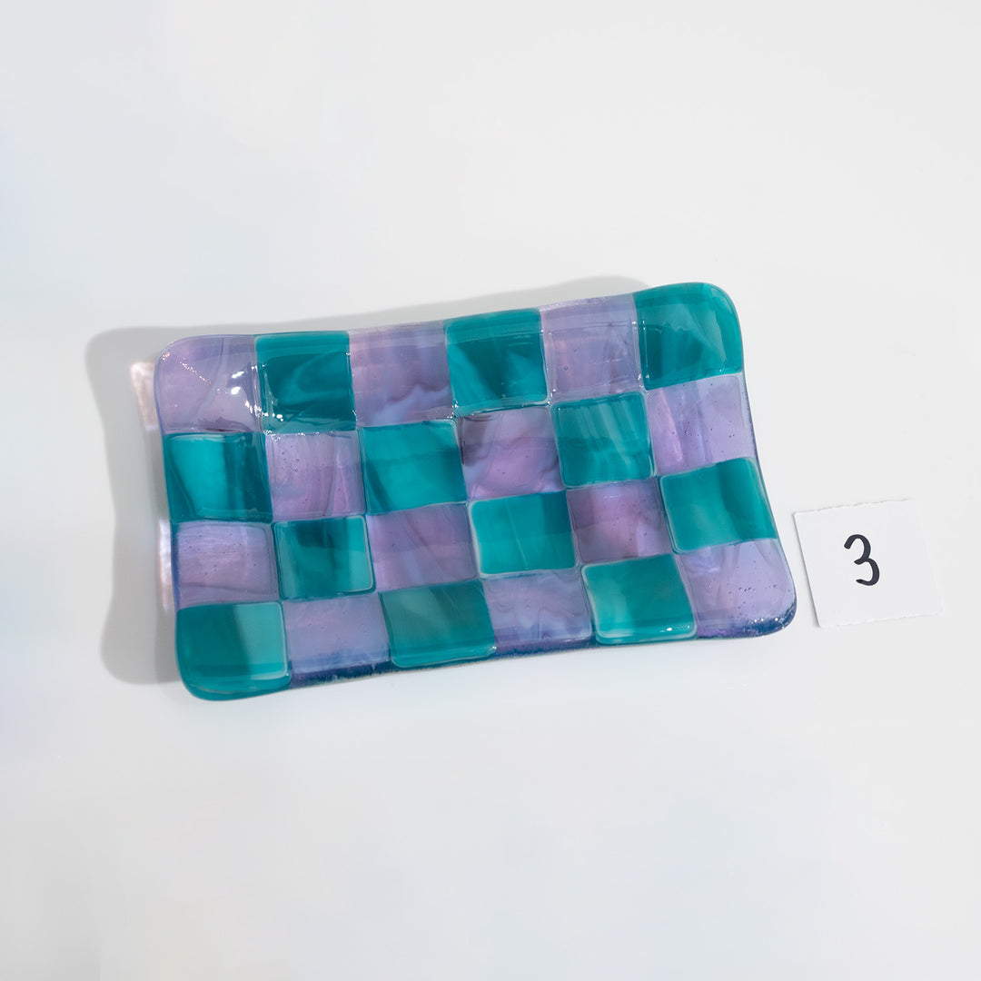 12x7cm Streaky Amethyst & Streaky Peacock Blue Chequered Tray - Bullseye Collection