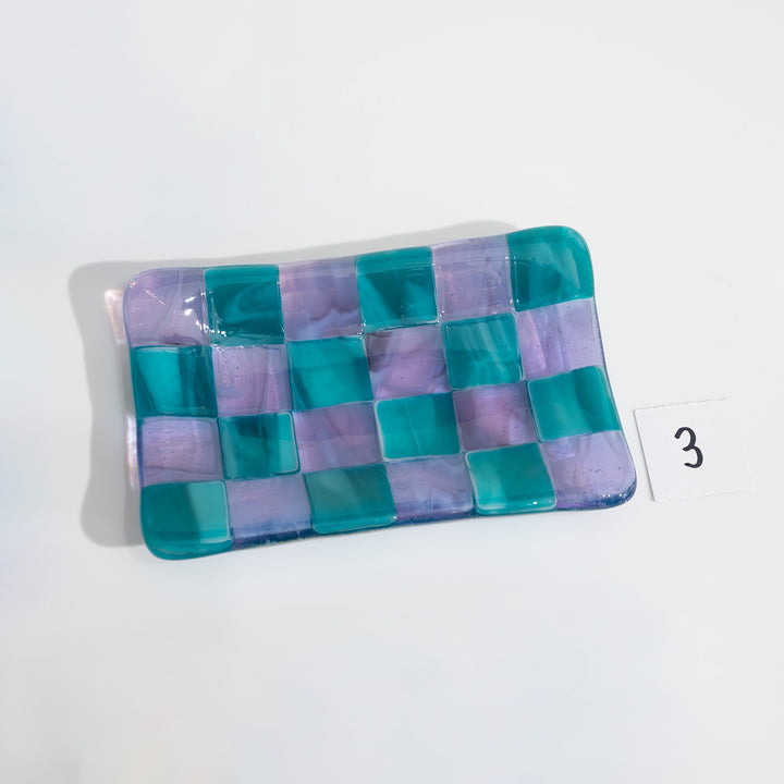 12x7cm Streaky Amethyst & Streaky Peacock Blue Chequered Tray - Bullseye Collection