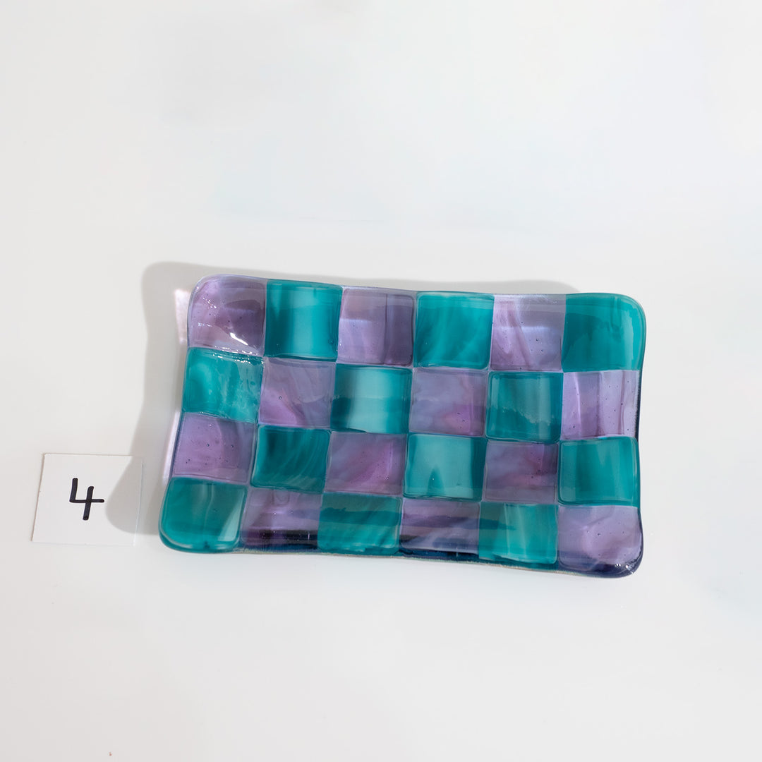 12x7cm Streaky Amethyst & Streaky Peacock Blue Chequered Tray - Bullseye Collection