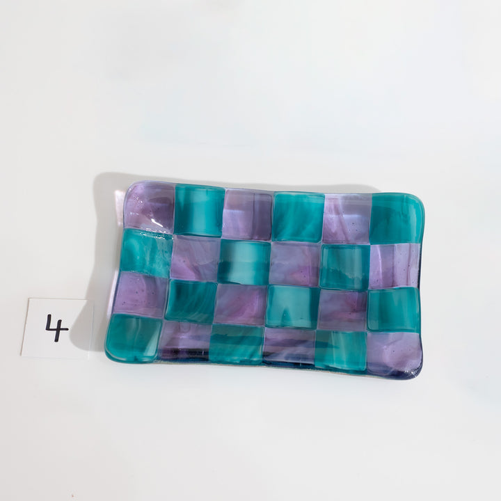 12x7cm Streaky Amethyst & Streaky Peacock Blue Chequered Tray - Bullseye Collection