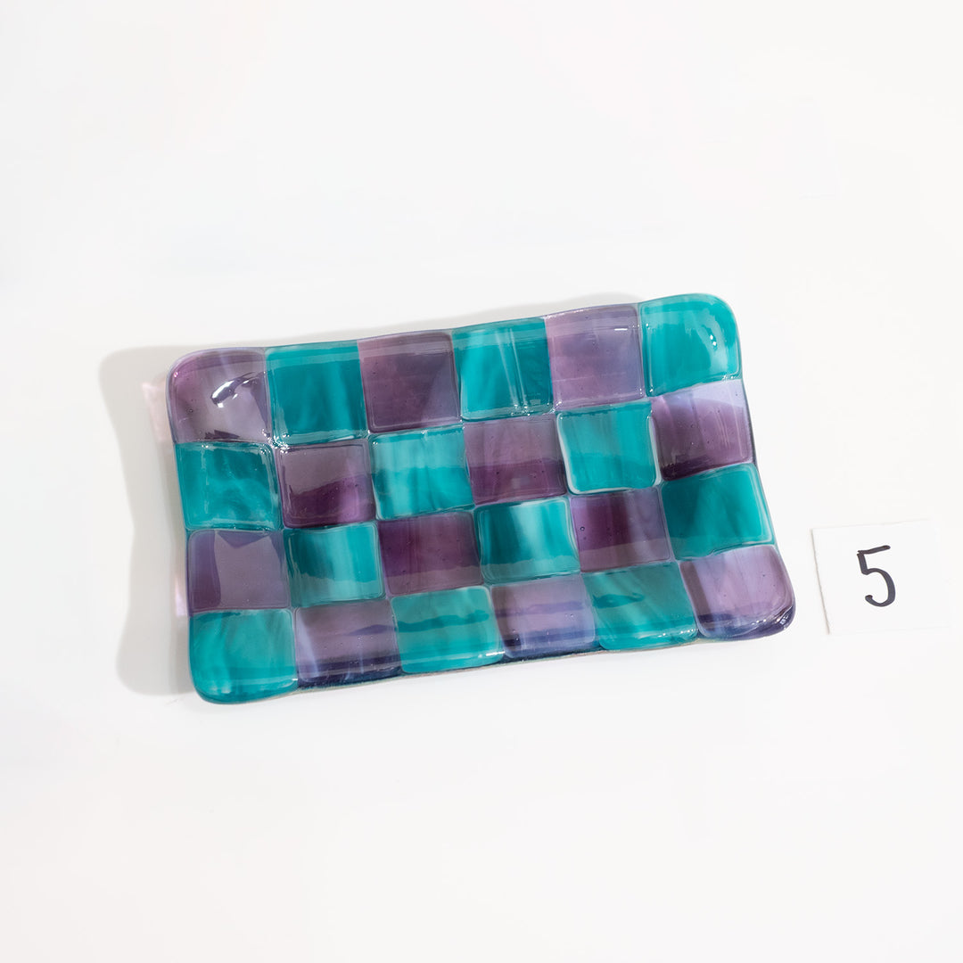 12x7cm Streaky Amethyst & Streaky Peacock Blue Chequered Tray - Bullseye Collection