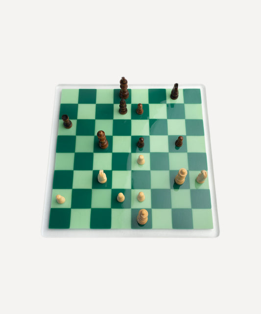 35cm Glass Chess/Draughts Board in Mint/Jade Green - Bullseye Collection
