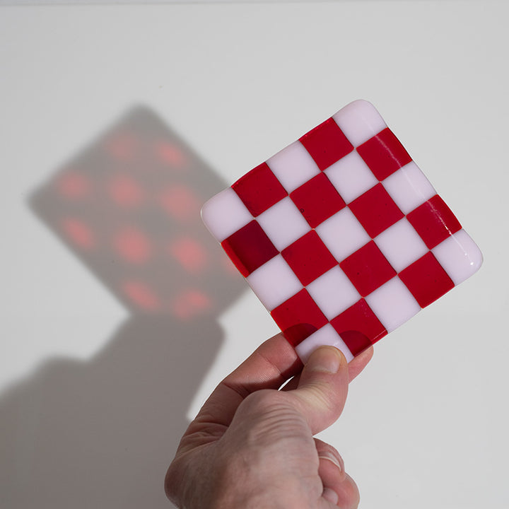 Petal Pink Opal & Transparent Red Coaster - Bullseye Collection