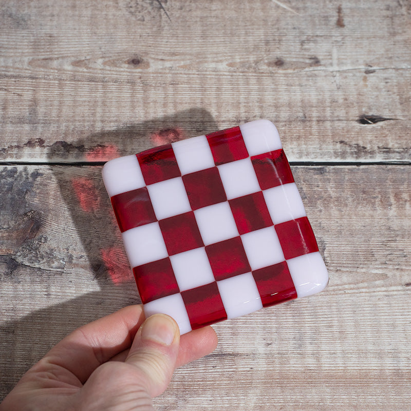 Petal Pink Opal & Transparent Red Coaster - Bullseye Collection