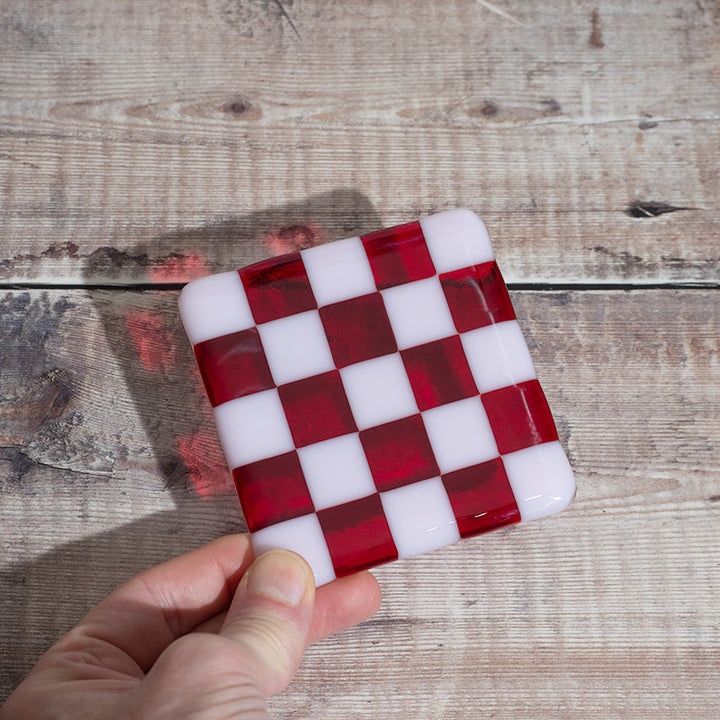 Petal Pink Opal & Transparent Red Coaster - Bullseye Collection