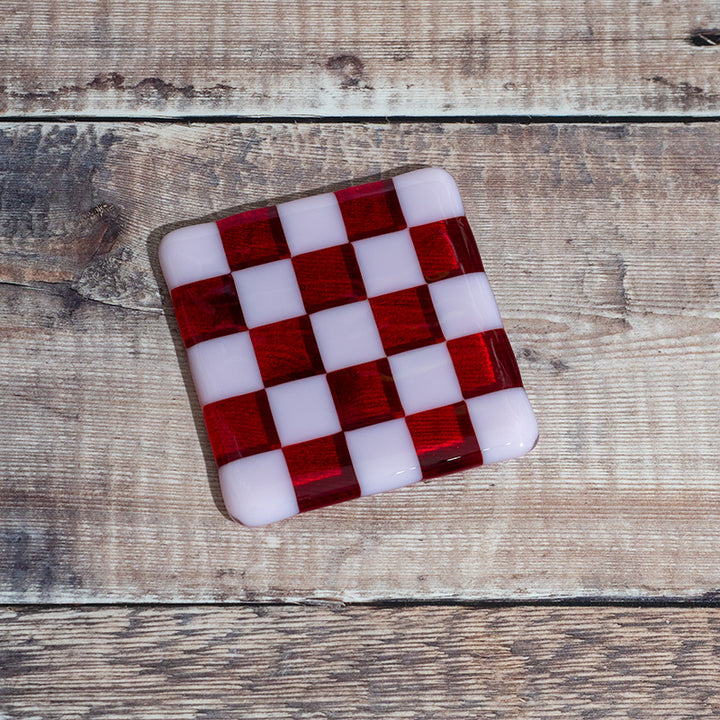 Petal Pink Opal & Transparent Red Coaster - Bullseye Collection