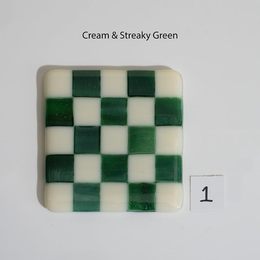 10cm Cream & Streaky Green Chequered Coaster - Bullseye Collection