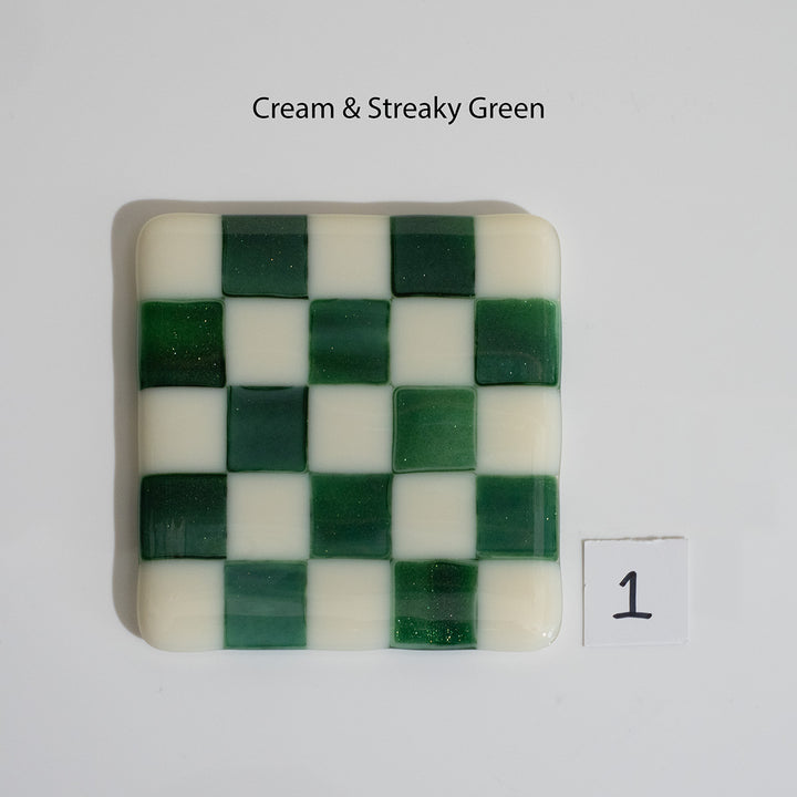 10cm Cream & Streaky Green Chequered Coaster - Bullseye Collection