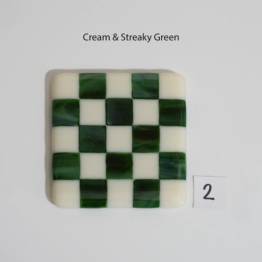 10cm Cream & Streaky Green Chequered Coaster - Bullseye Collection