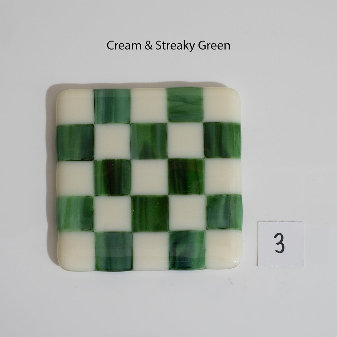 10cm Cream & Streaky Green Chequered Coaster - Bullseye Collection